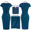 imageVFSHOW Womens Elegant Notch V Neck Ruched Work Office Business Church Bodycon Sheath DressPeacock Blue
