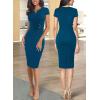 imageVFSHOW Womens Elegant Notch V Neck Ruched Work Office Business Church Bodycon Sheath DressPeacock Blue