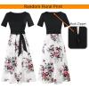 imageVFSHOW Womens Elegant Patchwork Pockets Pleated Work Office Business Casual Party Belted ALine Midi DressBlack  Offwhite Floral Print