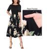 imageVFSHOW Womens Elegant Patchwork Pockets Pleated Work Office Business Casual Party Belted ALine Midi DressBlackfloral Prints