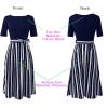 imageVFSHOW Womens Elegant Patchwork Pockets Pleated Work Office Business Casual Party Belted ALine Midi DressNavy Blue and White Striped Version C