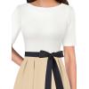 imageVFSHOW Womens Elegant Patchwork Pockets Pleated Work Office Business Casual Party Belted ALine Midi DressOff Whiteblackapricot