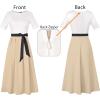 imageVFSHOW Womens Elegant Patchwork Pockets Pleated Work Office Business Casual Party Belted ALine Midi DressOff Whiteblackapricot