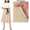 imageVFSHOW Womens Elegant Patchwork Pockets Pleated Work Office Business Casual Party Belted ALine Midi DressOff Whiteblackapricot
