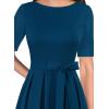 imageVFSHOW Womens Elegant Patchwork Pockets Pleated Work Office Business Casual Party Belted ALine Midi DressPeacock Blue