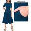 imageVFSHOW Womens Elegant Patchwork Pockets Pleated Work Office Business Casual Party Belted ALine Midi DressPeacock Blue