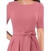 imageVFSHOW Womens Elegant Patchwork Pockets Pleated Work Office Business Casual Party Belted ALine Midi DressPink