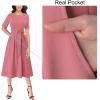 imageVFSHOW Womens Elegant Patchwork Pockets Pleated Work Office Business Casual Party Belted ALine Midi DressPink