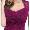 imageVFSHOW Womens Floral Lace Sweetheart Neck Open Back Zipper High Split Formal Evening Gown Wedding Prom Maxi Long DressFuchsia Laceb