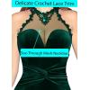 imageVFSHOW Womens Formal Illusion Halter Keyhole Back Prom High Slit Maxi Dress Wedding Guest Applique Twist Front Evening GownEmerald Velvet