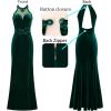 imageVFSHOW Womens Formal Illusion Halter Keyhole Back Prom High Slit Maxi Dress Wedding Guest Applique Twist Front Evening GownEmerald Velvet