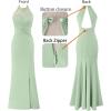 imageVFSHOW Womens Formal Illusion Halter Keyhole Back Prom High Slit Maxi Dress Wedding Guest Applique Twist Front Evening GownLight Green