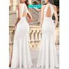 imageVFSHOW Womens Formal Illusion Halter Keyhole Back Prom High Slit Maxi Dress Wedding Guest Applique Twist Front Evening GownOffwhite Texture Fabric