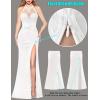imageVFSHOW Womens Formal Illusion Halter Keyhole Back Prom High Slit Maxi Dress Wedding Guest Applique Twist Front Evening GownOffwhite Texture Fabric