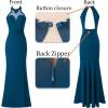 imageVFSHOW Womens Formal Illusion Halter Keyhole Back Prom High Slit Maxi Dress Wedding Guest Applique Twist Front Evening GownPeacock Blue