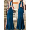 imageVFSHOW Womens Formal Illusion Halter Keyhole Back Prom High Slit Maxi Dress Wedding Guest Applique Twist Front Evening GownPeacock Blue