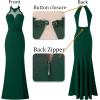 imageVFSHOW Womens Formal Illusion Halter Keyhole Back Prom High Slit Maxi Dress Wedding Guest Applique Twist Front Evening GownSparkly Green