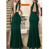 imageVFSHOW Womens Formal Illusion Halter Keyhole Back Prom High Slit Maxi Dress Wedding Guest Applique Twist Front Evening GownSparkly Green