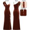 imageVFSHOW Womens Formal Prom Elegant Ruffle One Shoulder Beaded Strap Ruched Slit Maxi Dress Wedding Evening Long GownBrown Velvet