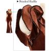 imageVFSHOW Womens Formal Prom Elegant Ruffle One Shoulder Beaded Strap Ruched Slit Maxi Dress Wedding Evening Long GownBrown Velvet