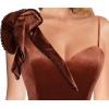imageVFSHOW Womens Formal Prom Elegant Ruffle One Shoulder Beaded Strap Ruched Slit Maxi Dress Wedding Evening Long GownBrown Velvet