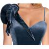 imageVFSHOW Womens Formal Prom Elegant Ruffle One Shoulder Beaded Strap Ruched Slit Maxi Dress Wedding Evening Long GownDusty Blue Velvet