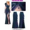 imageVFSHOW Womens Formal Prom Elegant Ruffle One Shoulder Beaded Strap Ruched Slit Maxi Dress Wedding Evening Long GownDusty Blue Velvet