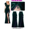 imageVFSHOW Womens Formal Prom Elegant Ruffle One Shoulder Beaded Strap Ruched Slit Maxi Dress Wedding Evening Long GownEmerald Green Velvet