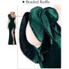 imageVFSHOW Womens Formal Prom Elegant Ruffle One Shoulder Beaded Strap Ruched Slit Maxi Dress Wedding Evening Long GownEmerald Green Velvet