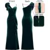 imageVFSHOW Womens Formal Prom Elegant Ruffle One Shoulder Beaded Strap Ruched Slit Maxi Dress Wedding Evening Long GownEmerald Green Velvet