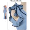 imageVFSHOW Womens Formal Prom Elegant Ruffle One Shoulder Beaded Strap Ruched Slit Maxi Dress Wedding Evening Long GownSparkly Dusty Blue
