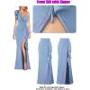 imageVFSHOW Womens Formal Prom Elegant Ruffle One Shoulder Beaded Strap Ruched Slit Maxi Dress Wedding Evening Long GownSparkly Dusty Blue