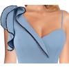 imageVFSHOW Womens Formal Prom Elegant Ruffle One Shoulder Beaded Strap Ruched Slit Maxi Dress Wedding Evening Long GownSparkly Dusty Blue