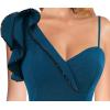 imageVFSHOW Womens Formal Prom Elegant Ruffle One Shoulder Beaded Strap Ruched Slit Maxi Dress Wedding Evening Long GownSparkly Peacock Blue
