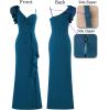 imageVFSHOW Womens Formal Prom Elegant Ruffle One Shoulder Beaded Strap Ruched Slit Maxi Dress Wedding Evening Long GownSparkly Peacock Blue