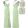 imageVFSHOW Womens Formal Prom Elegant Ruffle One Shoulder Beaded Strap Ruched Slit Maxi Dress Wedding Evening Long GownSparkly Sage Green
