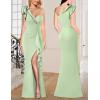 imageVFSHOW Womens Formal Prom Elegant Ruffle One Shoulder Beaded Strap Ruched Slit Maxi Dress Wedding Evening Long GownSparkly Sage Green