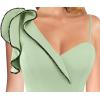 imageVFSHOW Womens Formal Prom Elegant Ruffle One Shoulder Beaded Strap Ruched Slit Maxi Dress Wedding Evening Long GownSparkly Sage Green