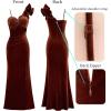 imageVFSHOW Womens Formal Prom Ruffle One Shoulder Strap Ruched Maxi Dress 2024 Sexy Twist Front Split Wedding Guest Evening GownBrown Velvet