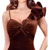 imageVFSHOW Womens Formal Prom Ruffle One Shoulder Strap Ruched Maxi Dress 2024 Sexy Twist Front Split Wedding Guest Evening GownBrown Velvet