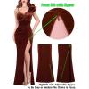 imageVFSHOW Womens Formal Prom Ruffle One Shoulder Strap Ruched Maxi Dress 2024 Sexy Twist Front Split Wedding Guest Evening GownBrown Velvet