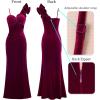 imageVFSHOW Womens Formal Prom Ruffle One Shoulder Strap Ruched Maxi Dress 2024 Sexy Twist Front Split Wedding Guest Evening GownDark Red Velvet