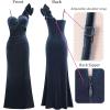 imageVFSHOW Womens Formal Prom Ruffle One Shoulder Strap Ruched Maxi Dress 2024 Sexy Twist Front Split Wedding Guest Evening GownDusty Blue Velvet