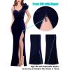 imageVFSHOW Womens Formal Prom Ruffle One Shoulder Strap Ruched Maxi Dress 2024 Sexy Twist Front Split Wedding Guest Evening GownNavy Blue Velvet