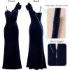 imageVFSHOW Womens Formal Prom Ruffle One Shoulder Strap Ruched Maxi Dress 2024 Sexy Twist Front Split Wedding Guest Evening GownNavy Blue Velvet