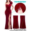 imageVFSHOW Womens Formal Prom Ruffle One Shoulder Strap Ruched Maxi Dress 2024 Sexy Twist Front Split Wedding Guest Evening GownRed Velvet
