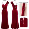 imageVFSHOW Womens Formal Prom Ruffle One Shoulder Strap Ruched Maxi Dress 2024 Sexy Twist Front Split Wedding Guest Evening GownRed Velvet