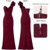imageVFSHOW Womens Formal Prom Ruffle One Shoulder Strap Ruched Maxi Dress 2024 Sexy Twist Front Split Wedding Guest Evening GownSparkly Dark Red
