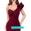imageVFSHOW Womens Formal Prom Ruffle One Shoulder Strap Ruched Maxi Dress 2024 Sexy Twist Front Split Wedding Guest Evening GownSparkly Dark Red