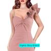 imageVFSHOW Womens Formal Prom Ruffle One Shoulder Strap Ruched Maxi Dress 2024 Sexy Twist Front Split Wedding Guest Evening GownSparkly Dusty Pink